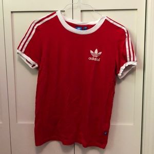 adidas Three Stripes Tee - Red, Women’s small